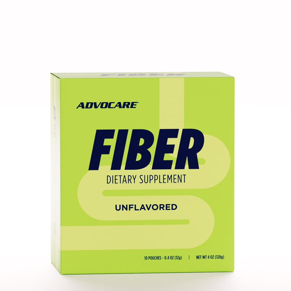 Front view of AdvoCare Fiber Dietary Supplement unflavored powder in 10 pouches