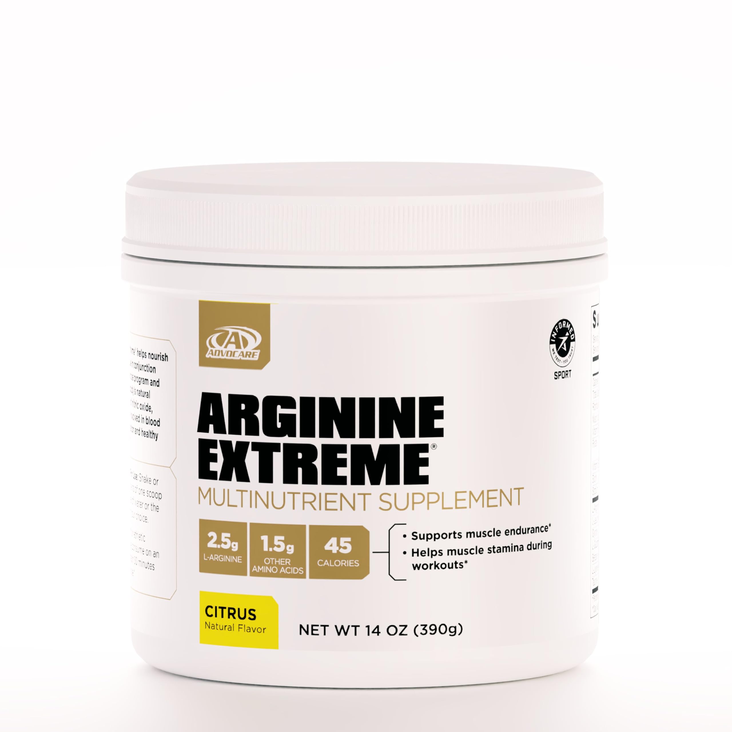 Front view of AdvoCare Arginine Extreme Citrus 14oz bottle