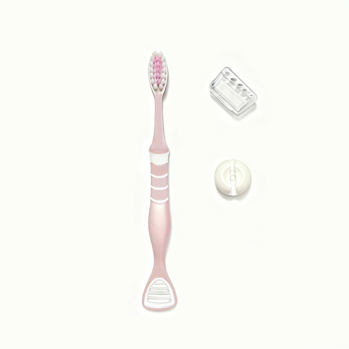 Front view of Aeiruo toothbrush with pink handle and tongue scraper