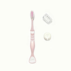Front view of Aeiruo toothbrush with pink handle and tongue scraper