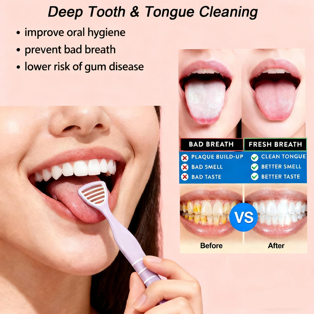 Side view of Aeiruo toothbrush with tongue scraper in pink