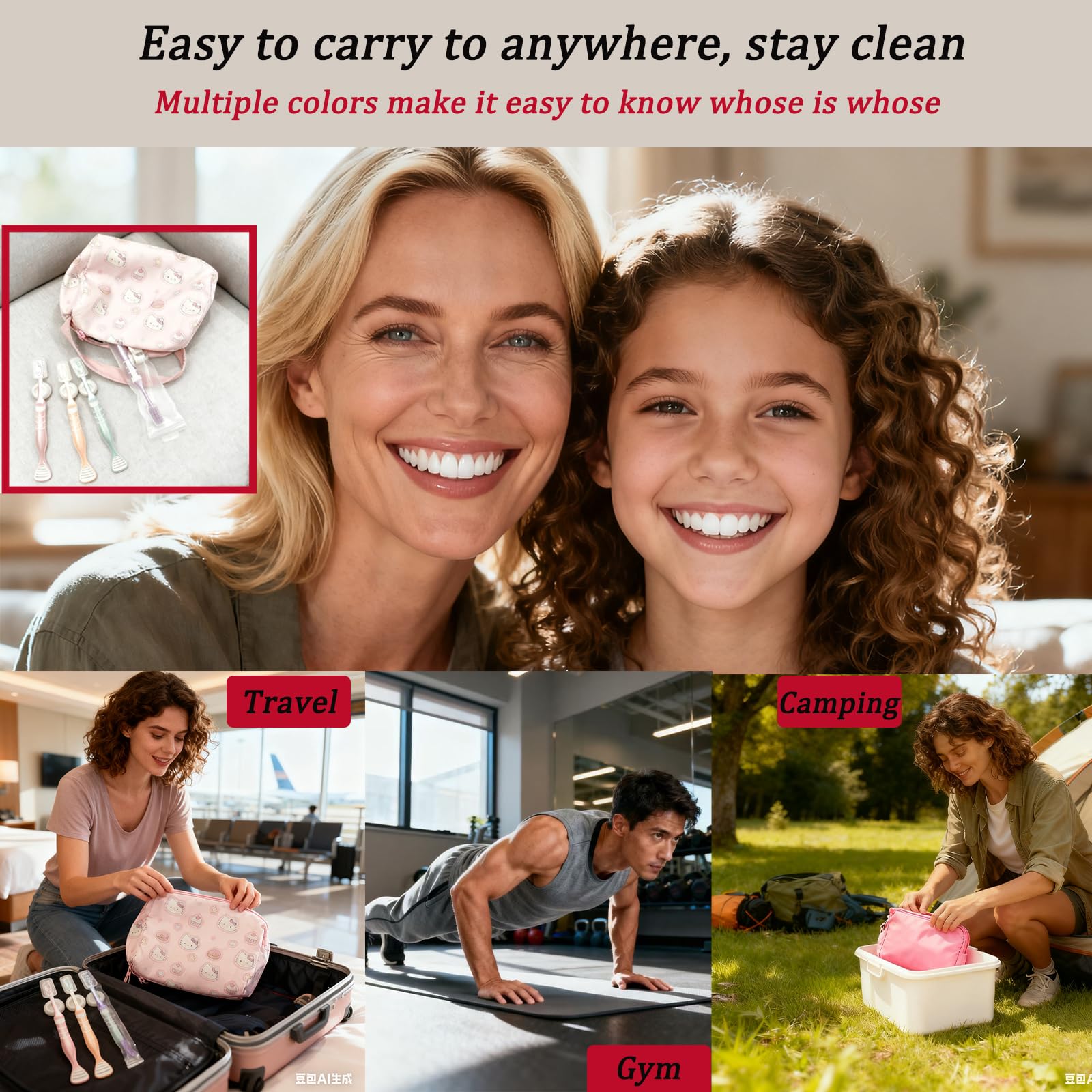 Travel-friendly pink Aeiruo toothbrush with case