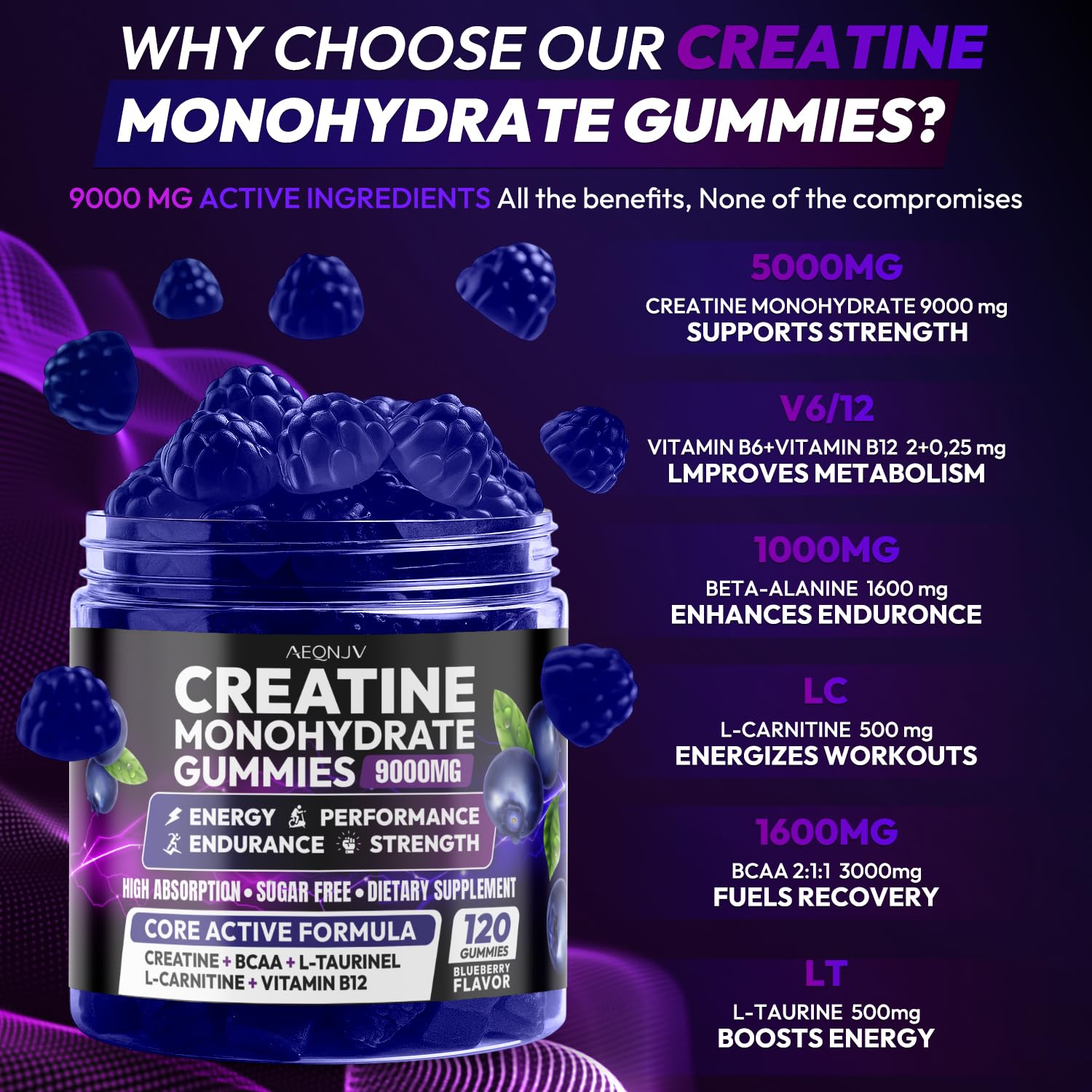 Blueberry flavor vegan creatine gummies