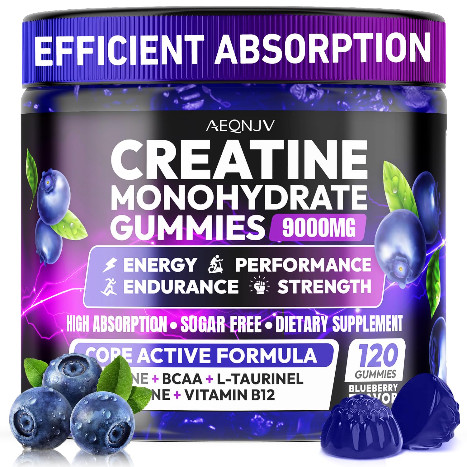 AEQNJV Creatine Gummies monohydrate 9000 mg per 120 count bottle