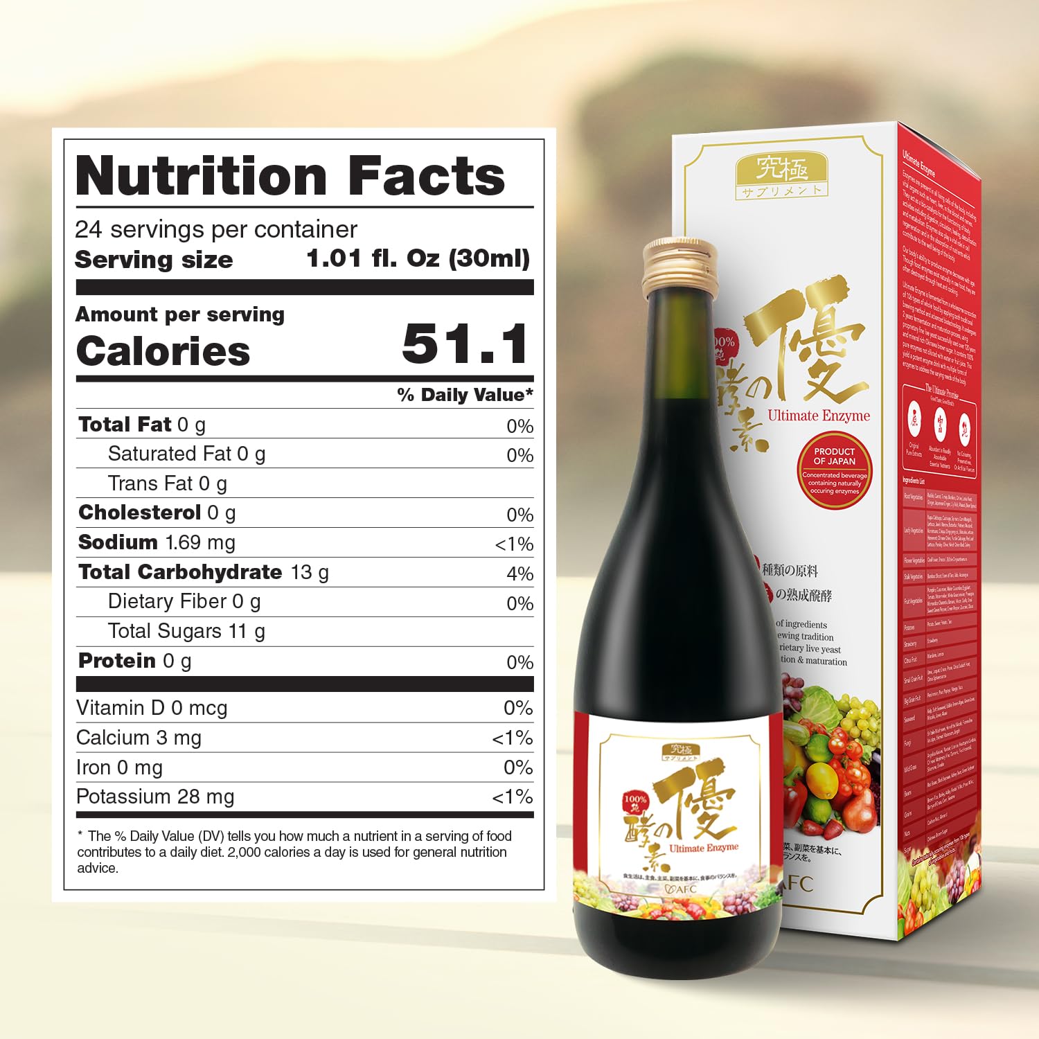 Ingredients featuring 106 fruits and vegetables used in the enzyme drink