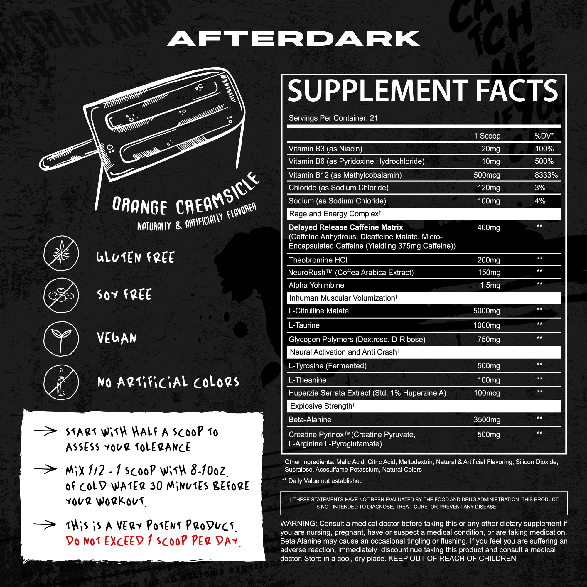 AfterDARK INHUMAN label highlighting CognatiQ and nootropics for focus