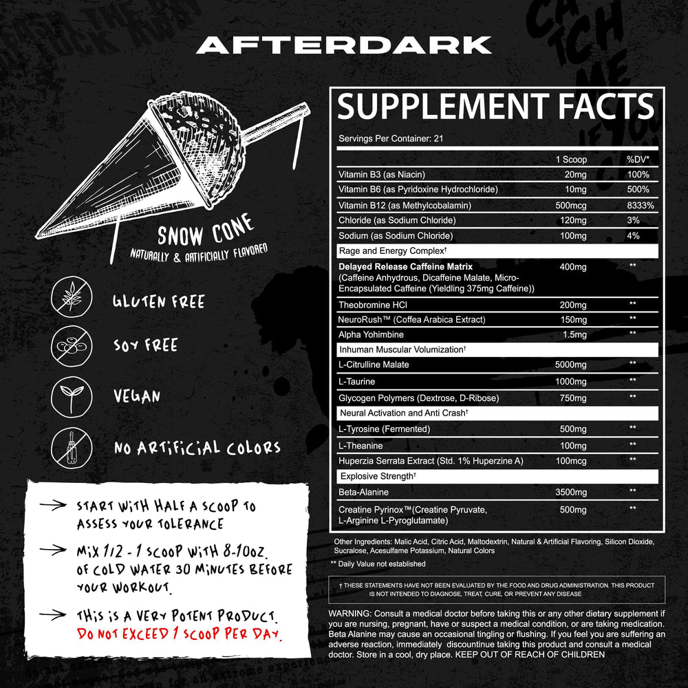 Afterdark INHUMAN nootropics blend — enhanced focus during training.