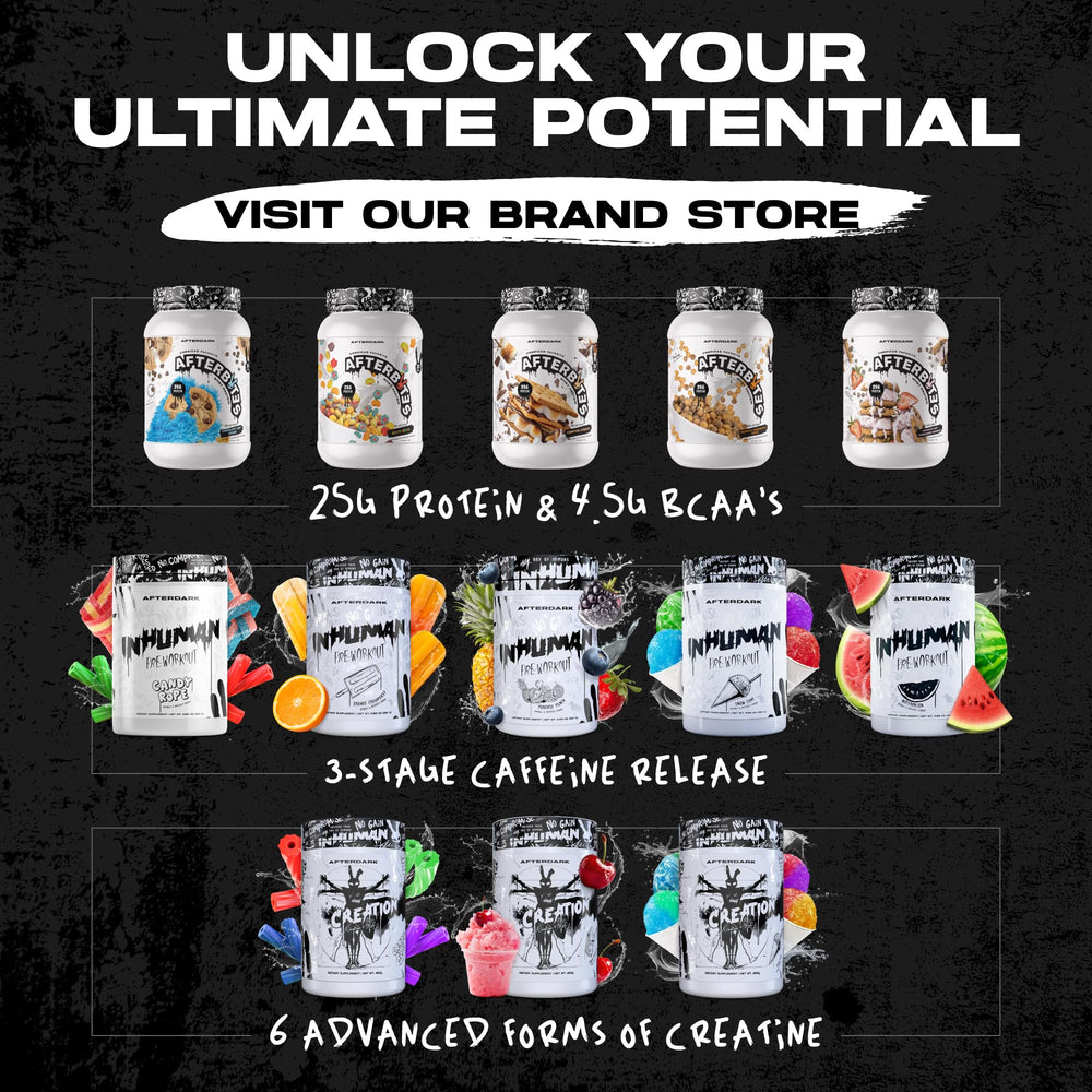 AfterDARK INHUMAN vegan gluten-free packaging emphasizes clean energy.