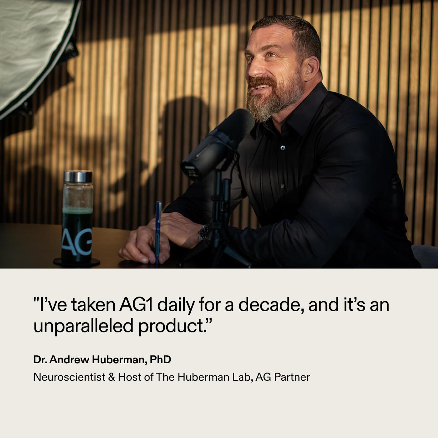 AG1 bottle with NSF Certified seal indicating third‑party testing.