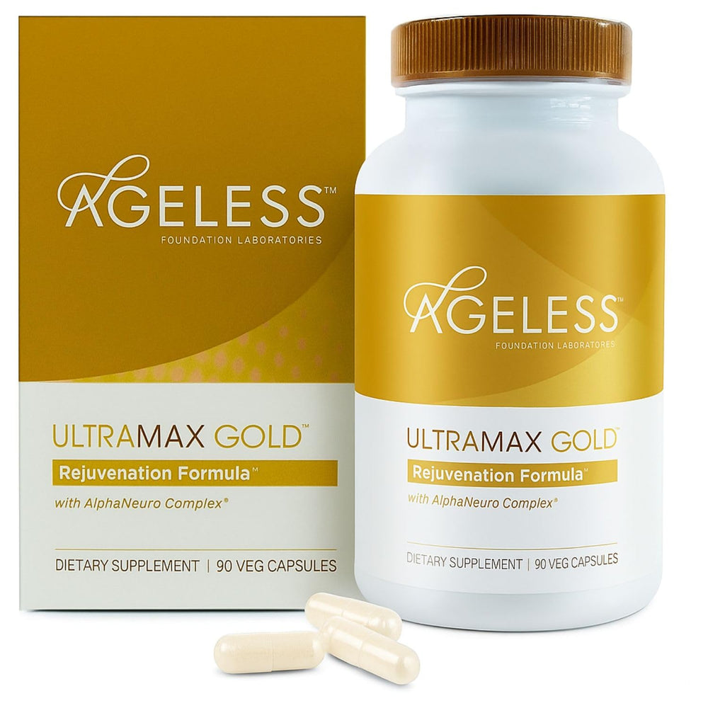 AGELESS UltraMAX Gold Capsules bottle on white background