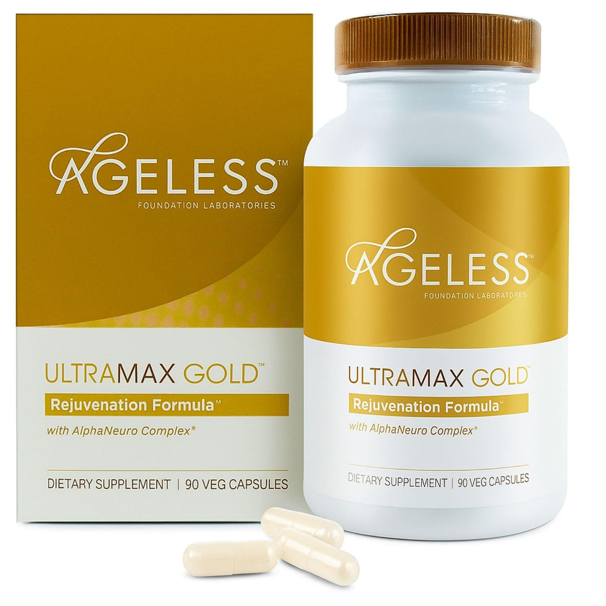 AGELESS UltraMAX Gold Capsules bottle on white background