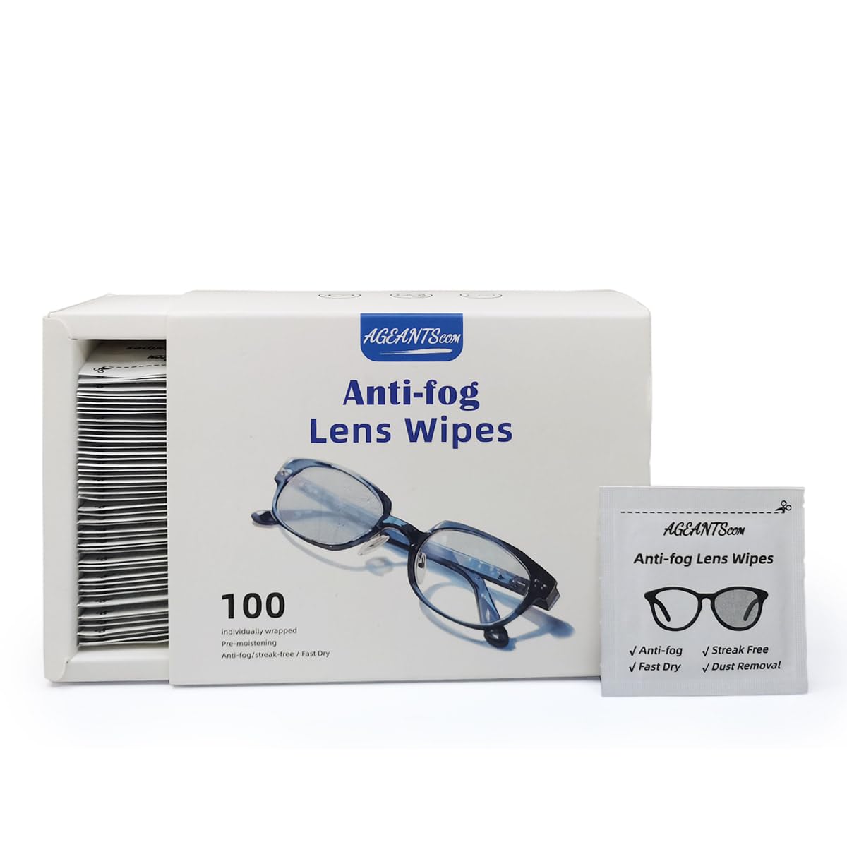 ageantscom anti fog wipes 100-pack box