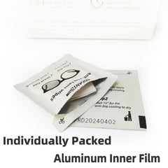 close-up of wiping glasses with anti fog wipe