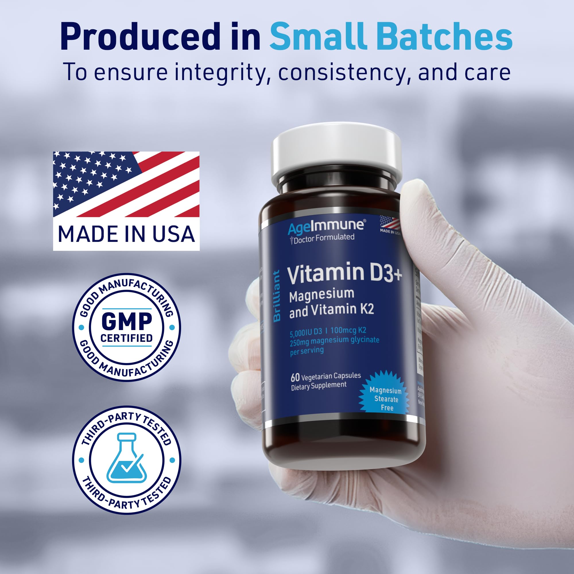 Product packaging shot for AgeImmune Brilliant D3+ Complex