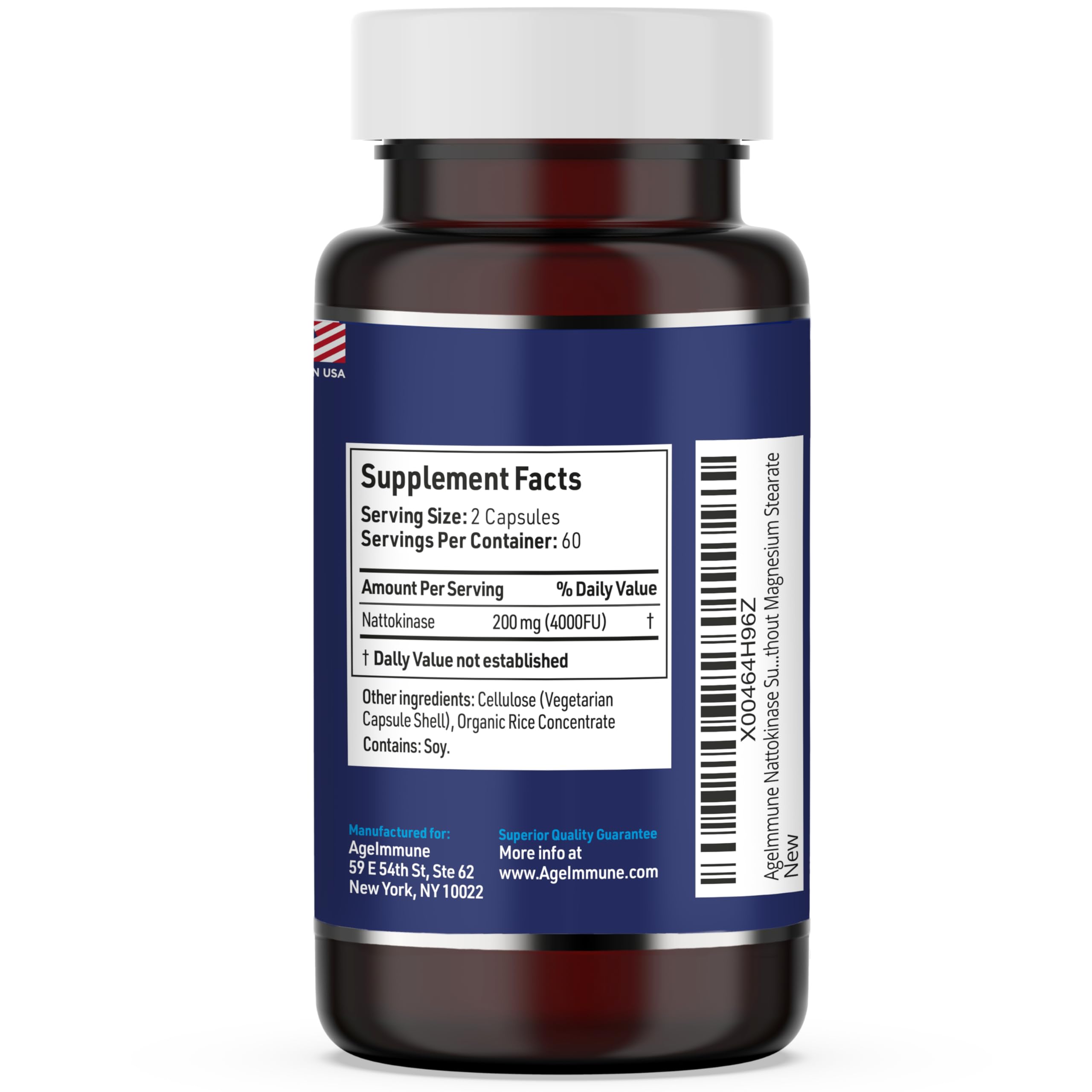 Close-up of nattokinase bottle label showing strength and serving size