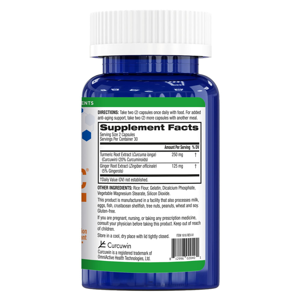 Lifestyle image showing supplement bottle with ginger roots