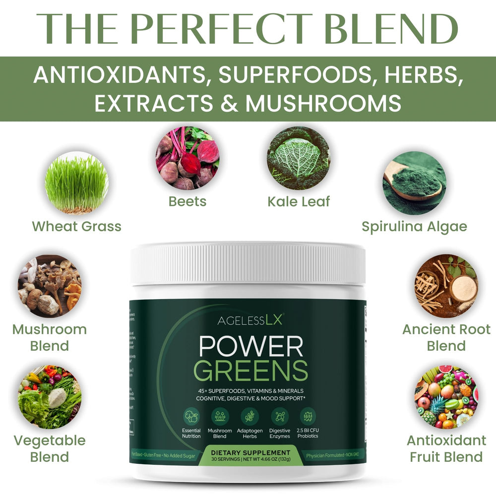 Illustration of 42 ingredients representing the superfood blend