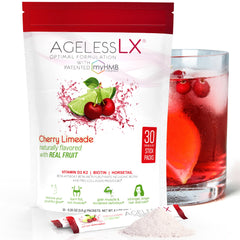 Front view of AgelessLX Cherry Limeade powder packets (30 pack)