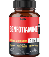 Front view of agobi 4in1 Benfotiamine supplement bottle with 120 capsules