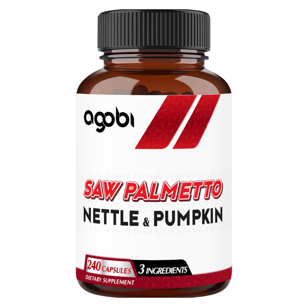 Agobi Saw Palmetto supplement bottle with Nettle Leaf & Pumpkin