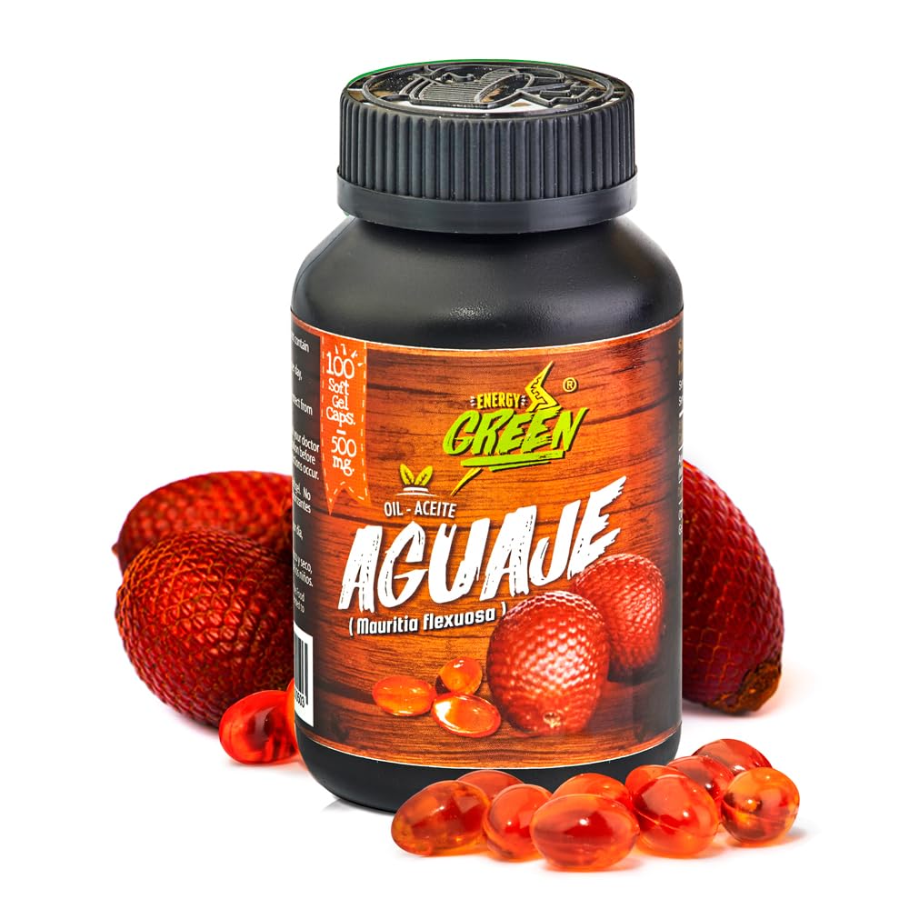 Aguaje oil softgel capsules bottle with Fairtrade certification