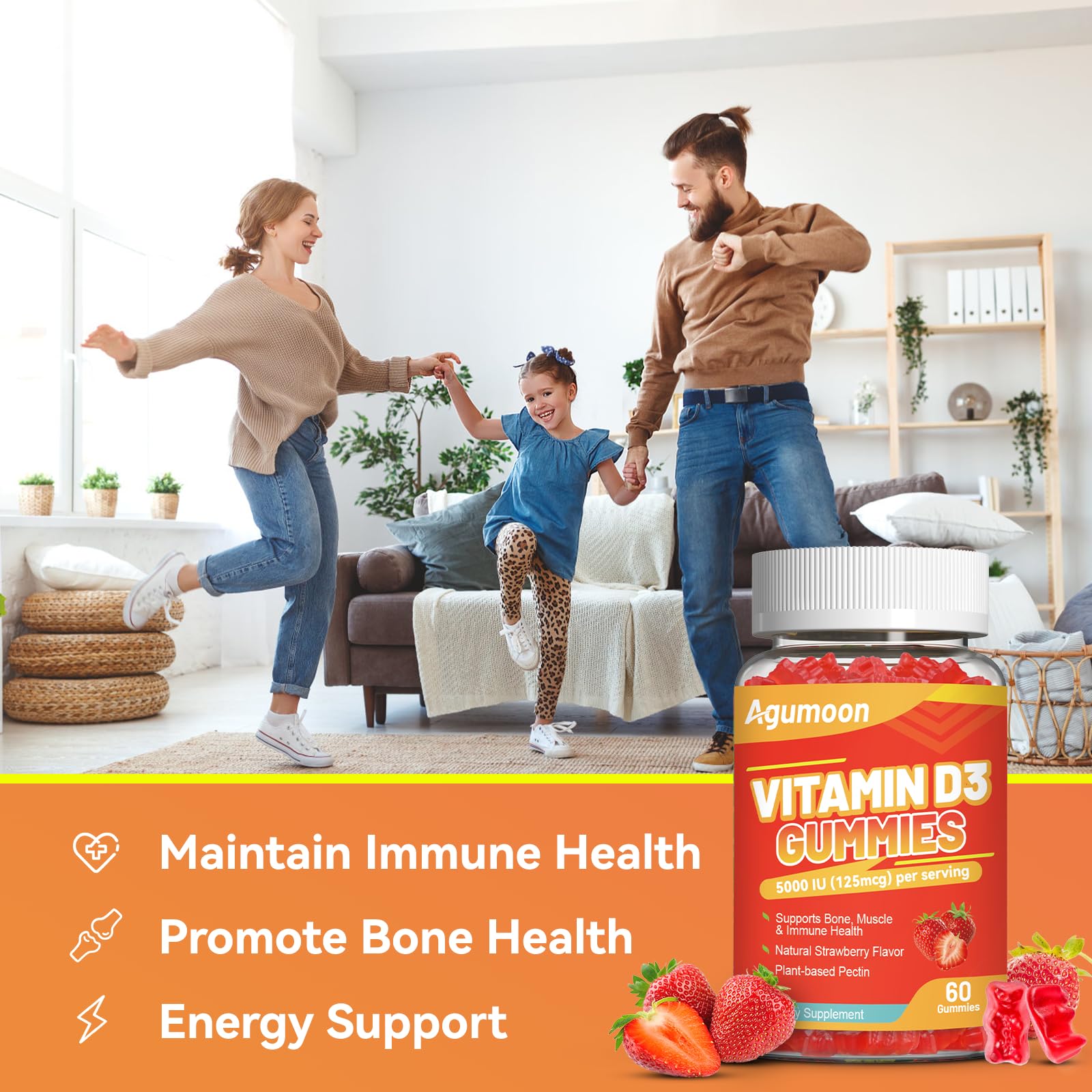 60-count bottle packaging for Agumoon Vitamin D3 gummies