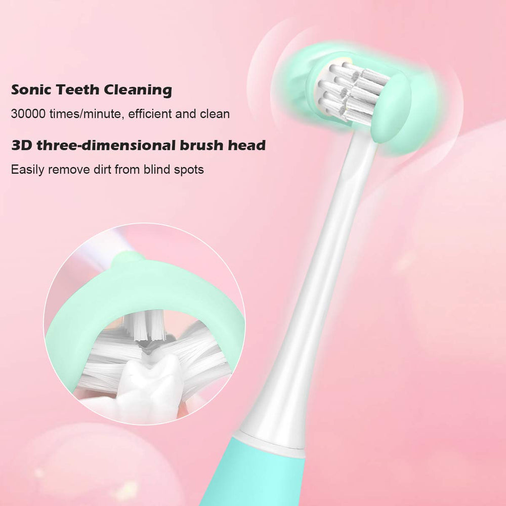 Close-up of angled bristles on AICase Kids Sonic Toothbrush Blue