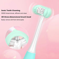 Close-up of angled bristles on AICase Kids Sonic Toothbrush Blue