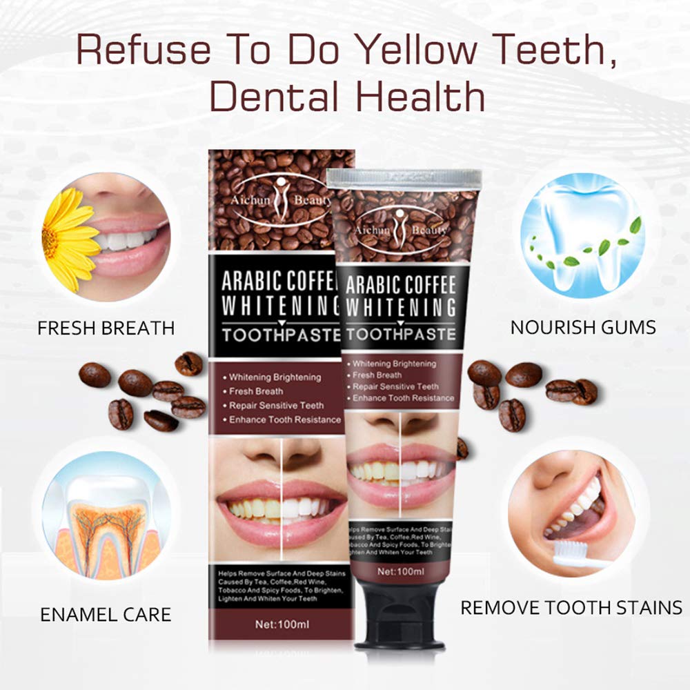 Front view of AICHUN BEAUTY Arabic Coffee Toothpaste packaging