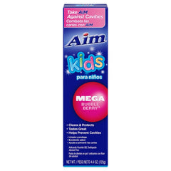 Front view of Aim Kids Mega Bubble Berry Flouride GEL Toothpaste 4.8 oz 4-pack