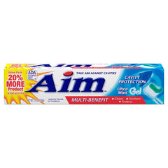 Front view of Aim Ultra Mint Cavity Protection Gel Toothpaste 5.50 oz in a pack of 11