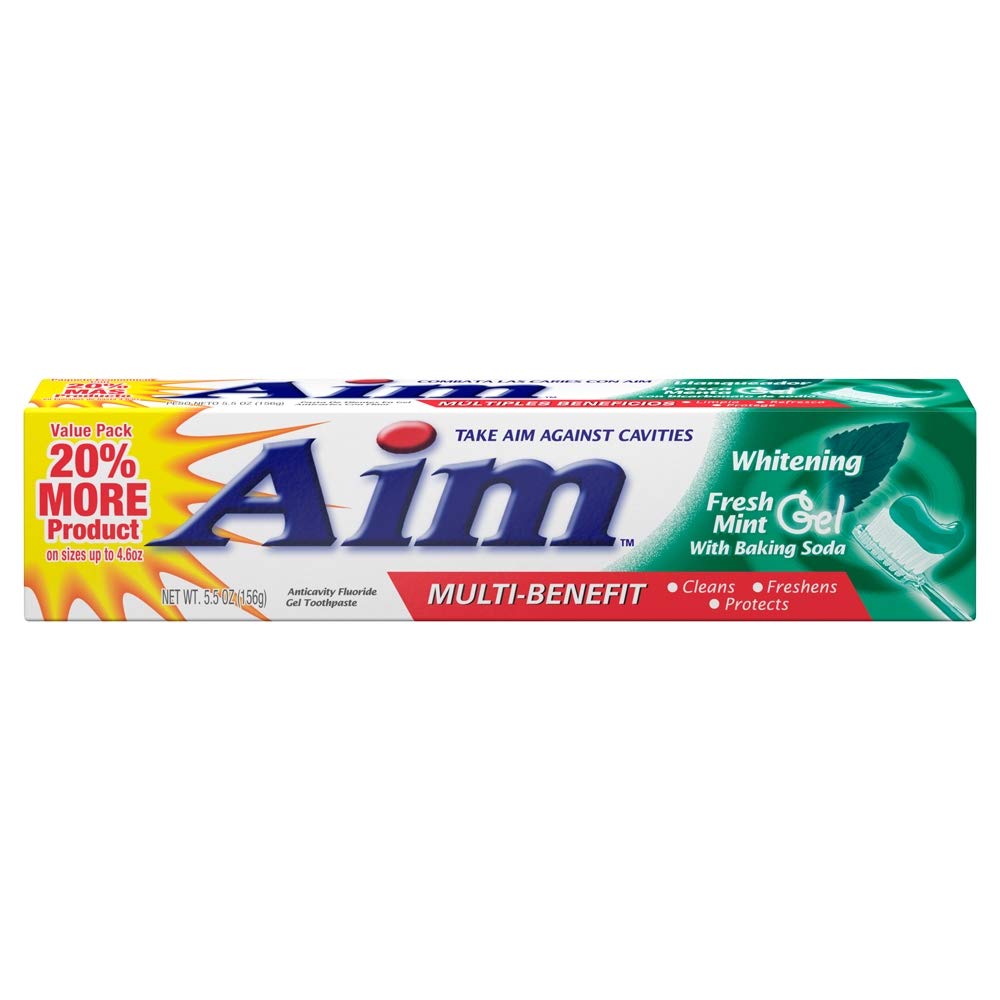 Aim Whitening Anticavity Fluoride Toothpaste Gel Fresh Mint 5.5 oz – Pack of 4