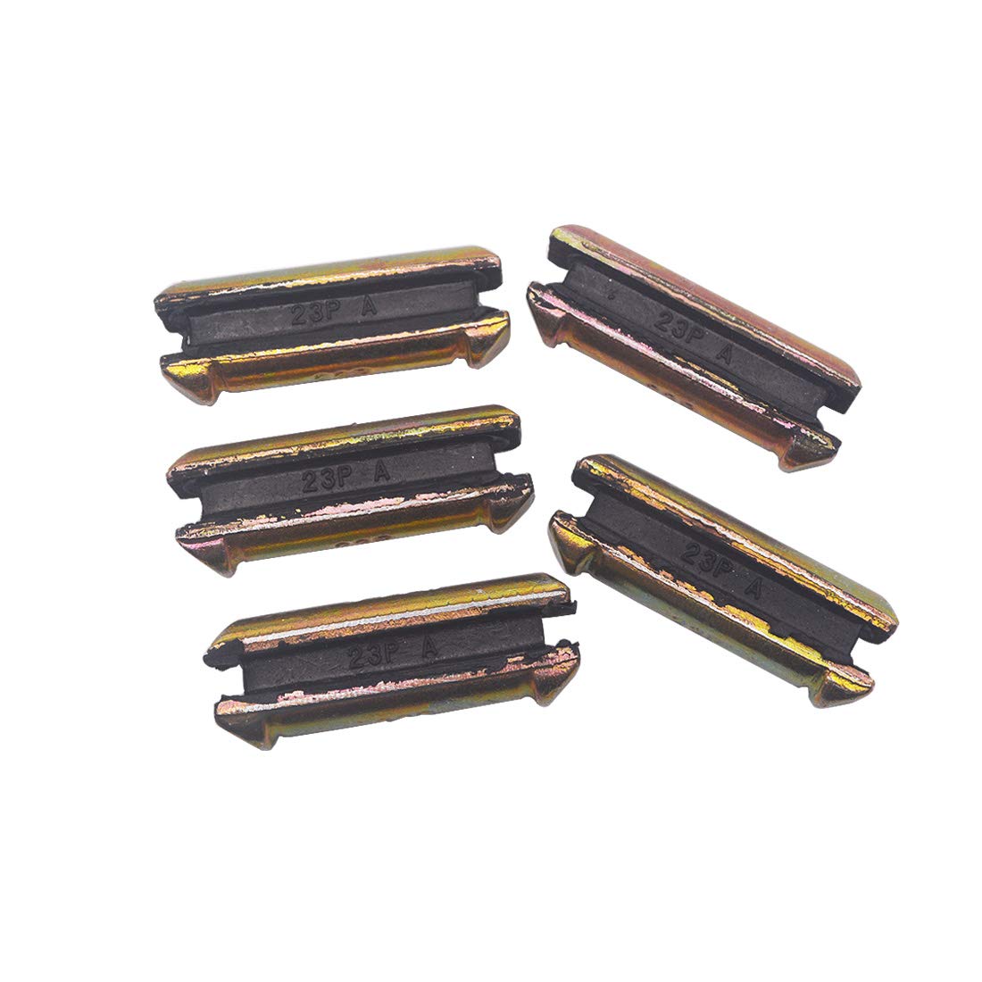 Close-up of yellow flex replacement pins for 23/230 bucket teeth