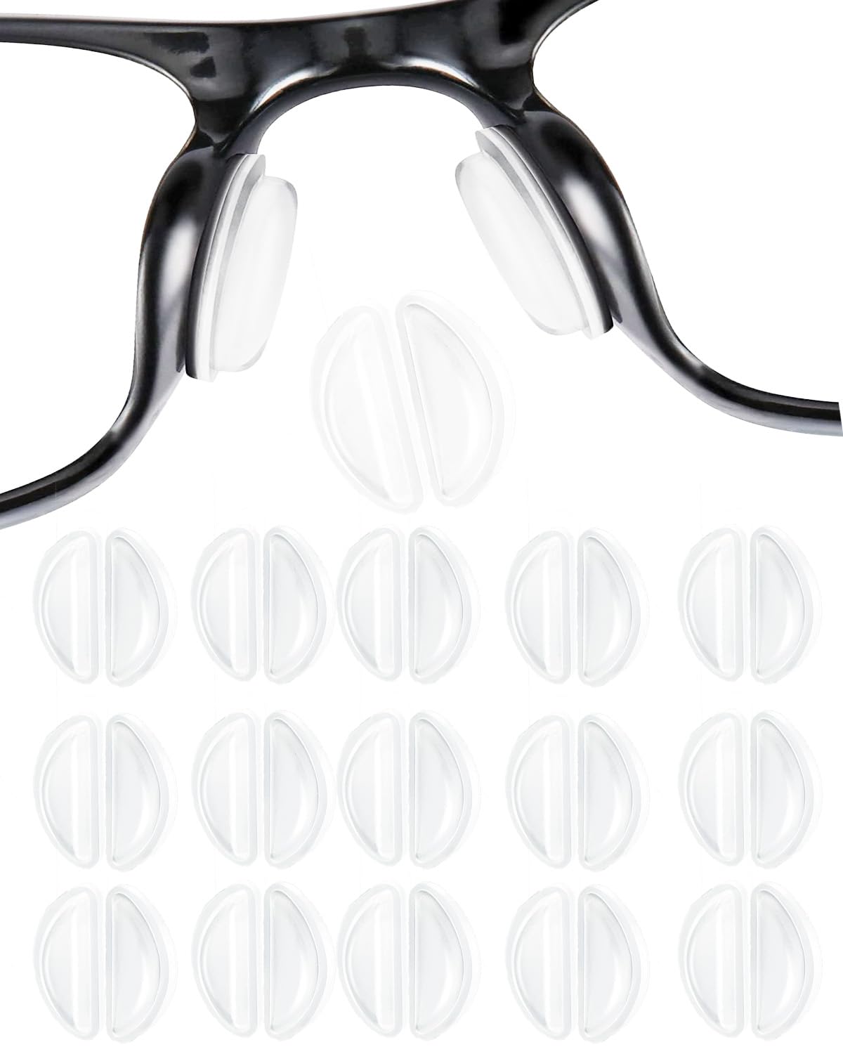 White silicone air bag nose pads for glasses on plastic frame close-up