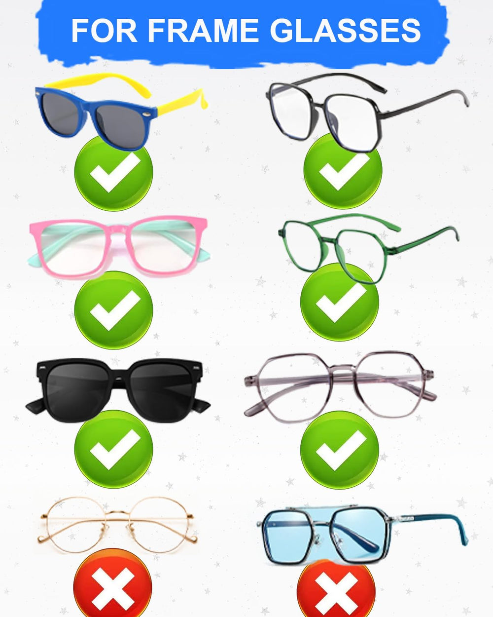 Compatible with various eyeglasses and sunglasses