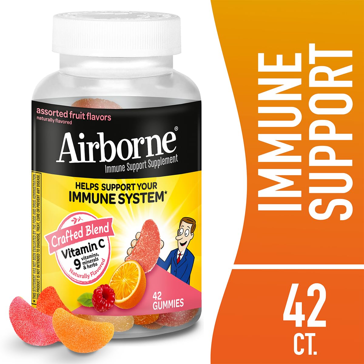 Close-up of Airborne immunity gummies in assorted fruit flavors