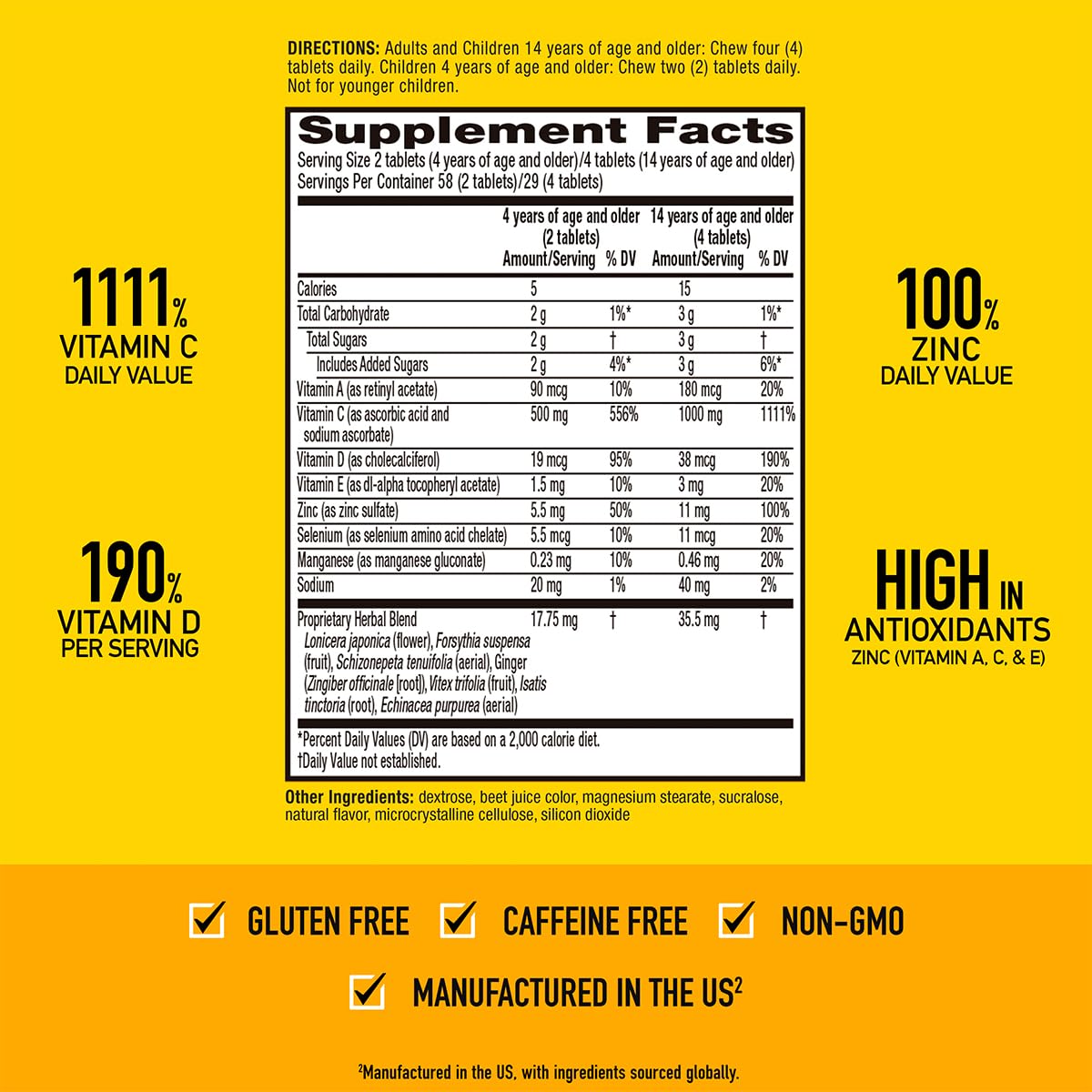 Serving dosage: four chewables per serving