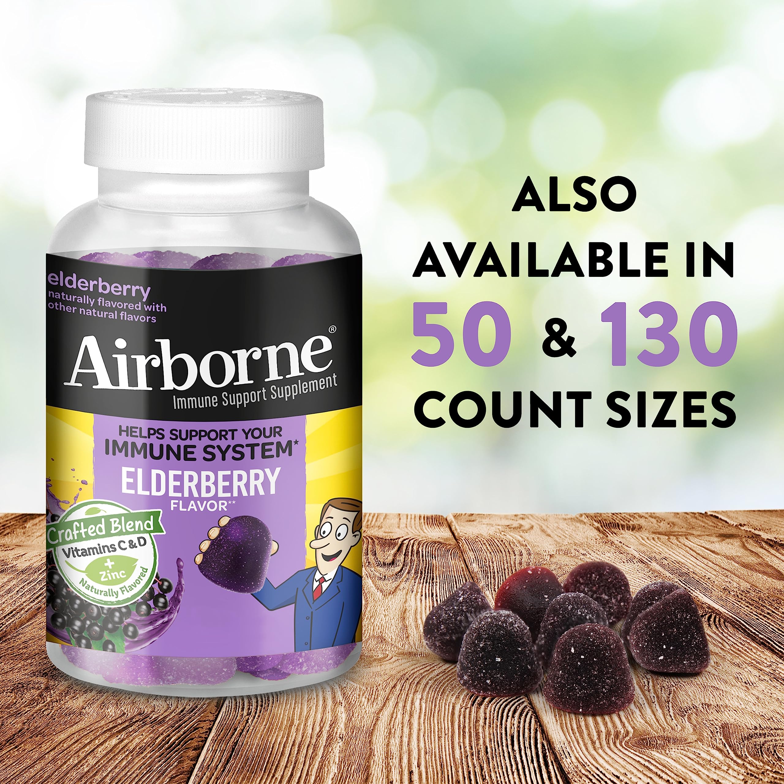 Elderberry flavor label on Airborne Gummies bottle