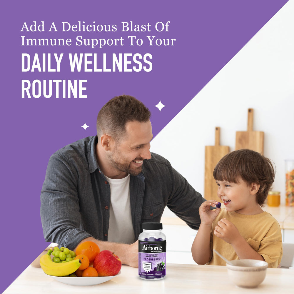 Airborne Elderberry Gummies on kitchen counter ready for daily routine