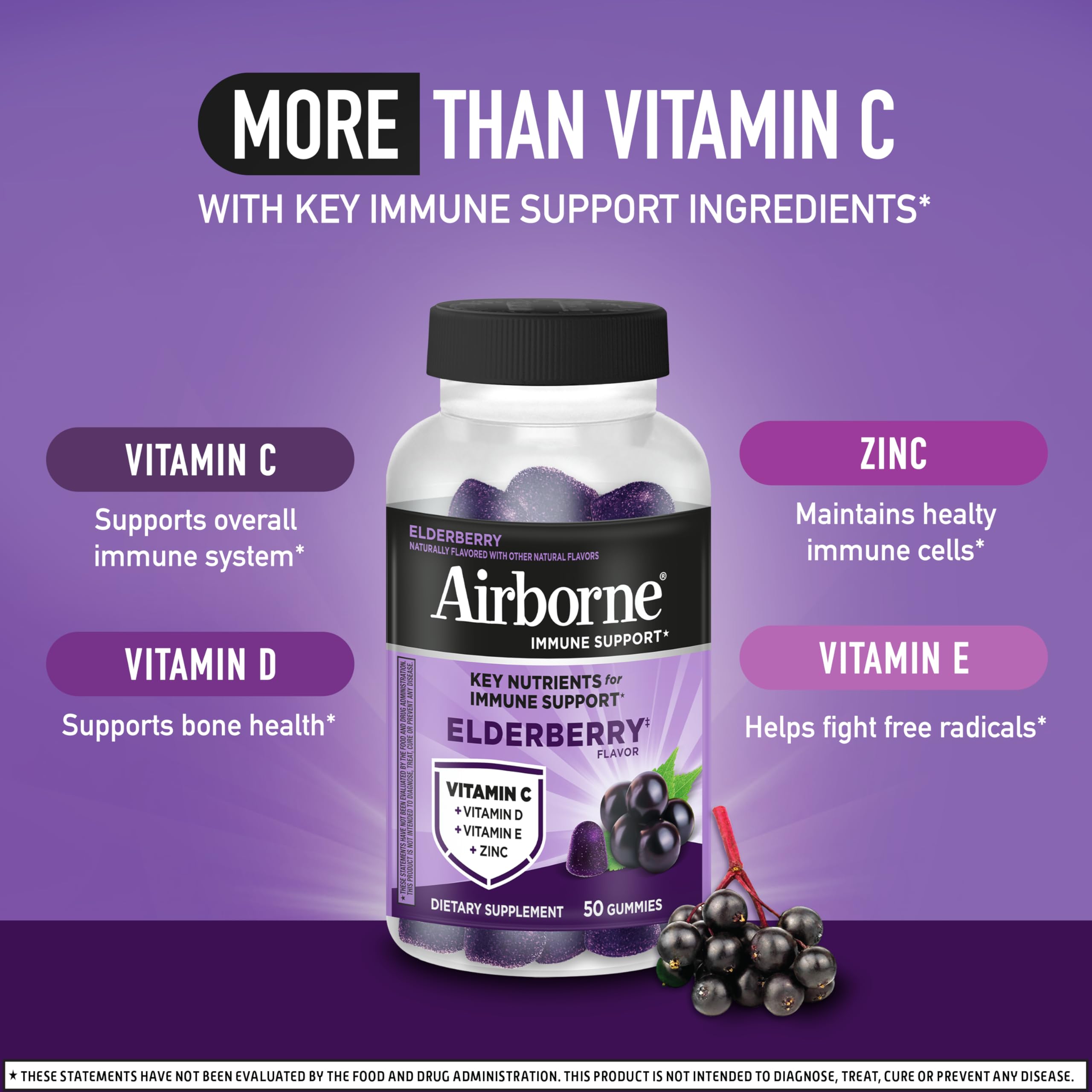 Airborne Elderberry Gummies texture closeup reveals chewy fruity taste