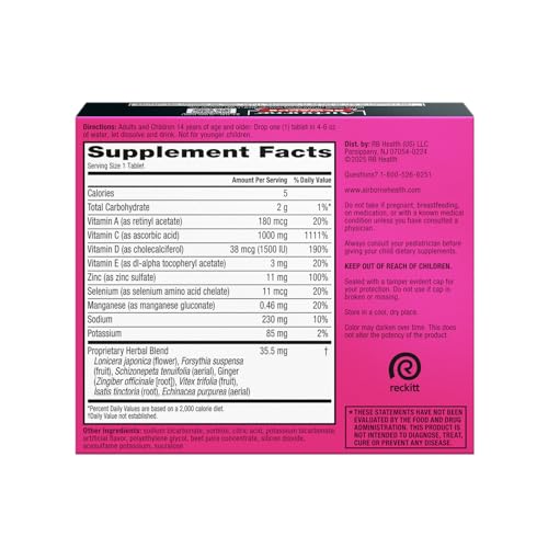 Airborne gluten-free and sugar-free label on bottle close-up.