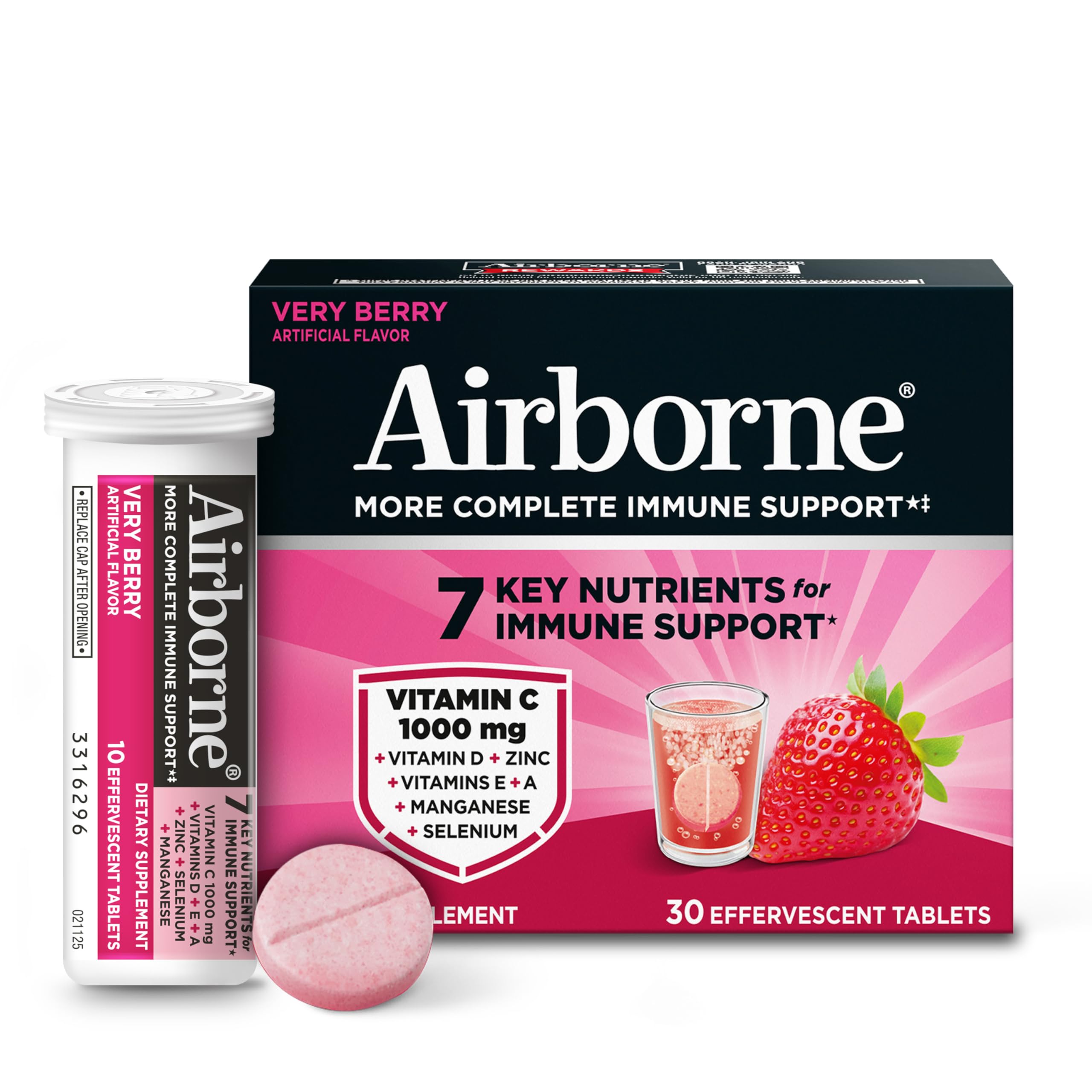 Airborne 1000mg Vitamin C tablet dissolving in water for immune support.