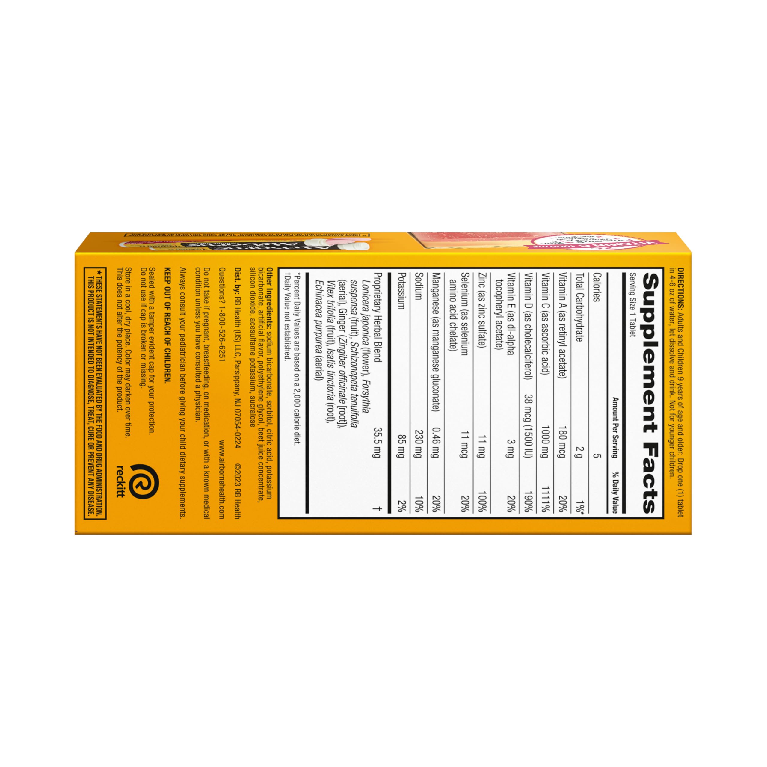 Airborne immune tablets shown with glass of water