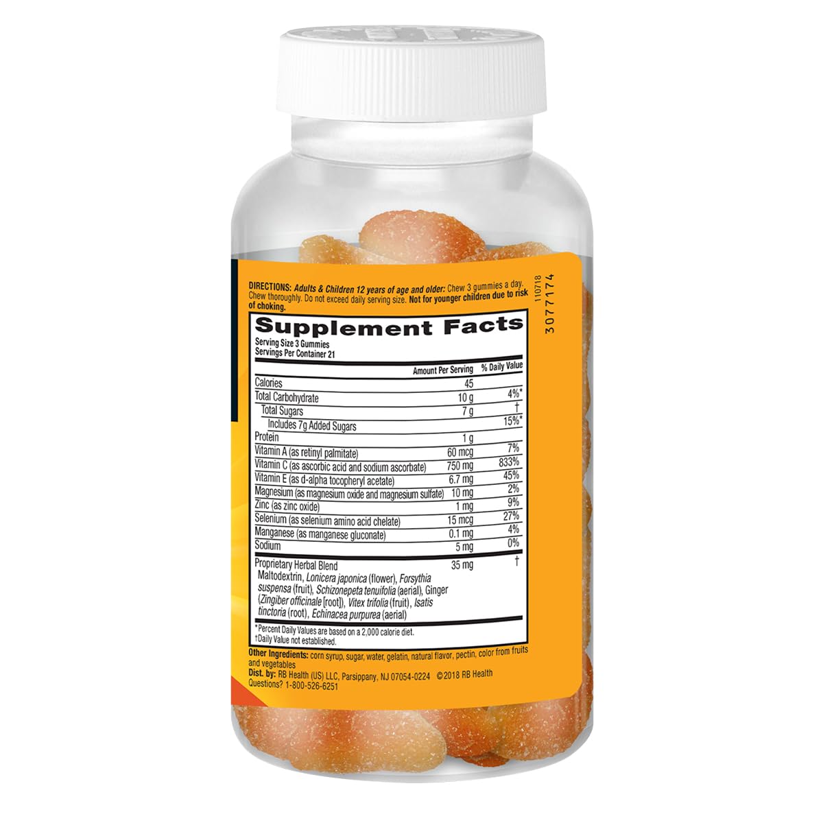 Airborne ingredients highlighting vitamins A C E and selenium