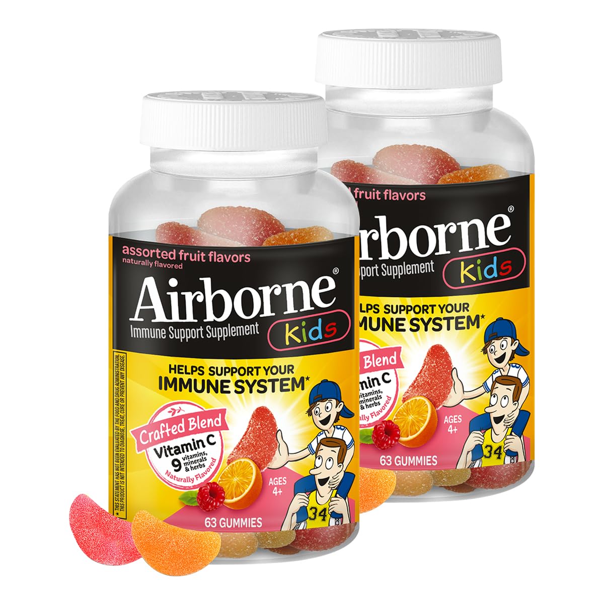 Airborne Kids 63 gummies bottle front - Pack of 2
