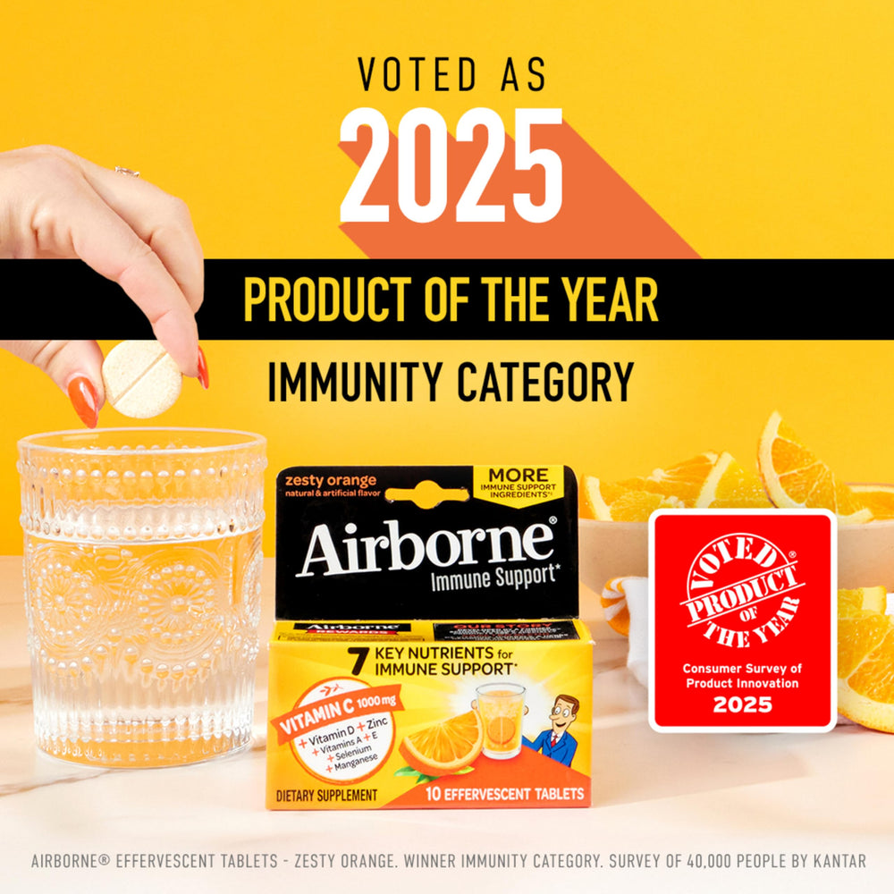 Sugar-free and gluten-free ingredients label on Airborne packaging.