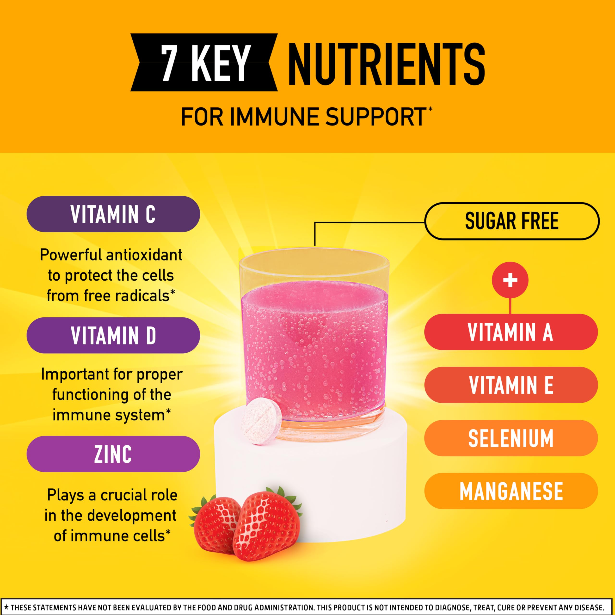 Airborne Very Berry flavor effervescent tablet in a glass for refreshing immune support.