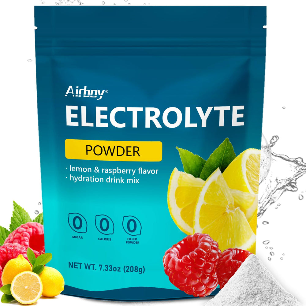 Airboy Electrolytes Powder No Sugar Lemon Raspberry packaging