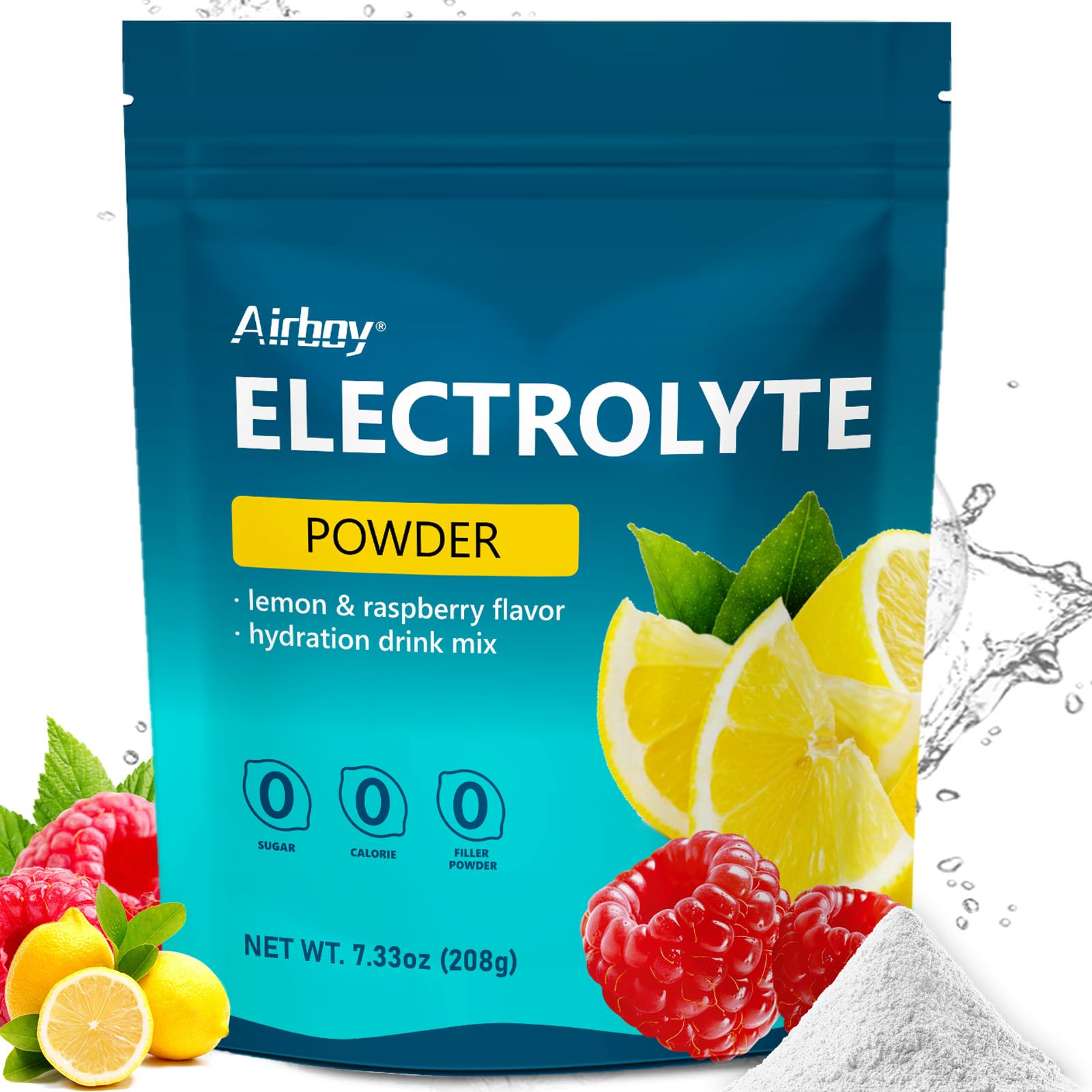 Airboy Electrolytes Powder No Sugar Lemon Raspberry bottle