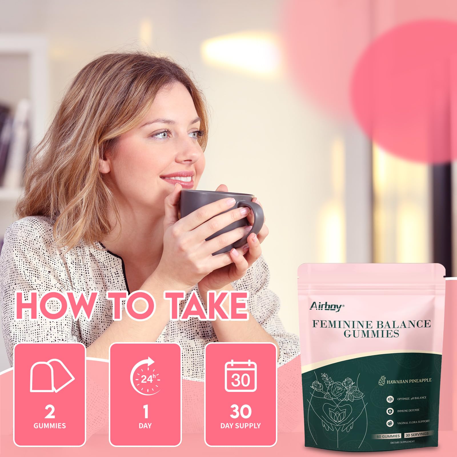 Airboy Feminine Balance Gummies packaging front view